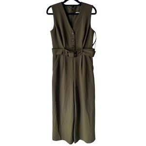 Calvin Klein Olive Green‎ Sleeveless Belted Wide Leg Jumpsuit Women's Size 4